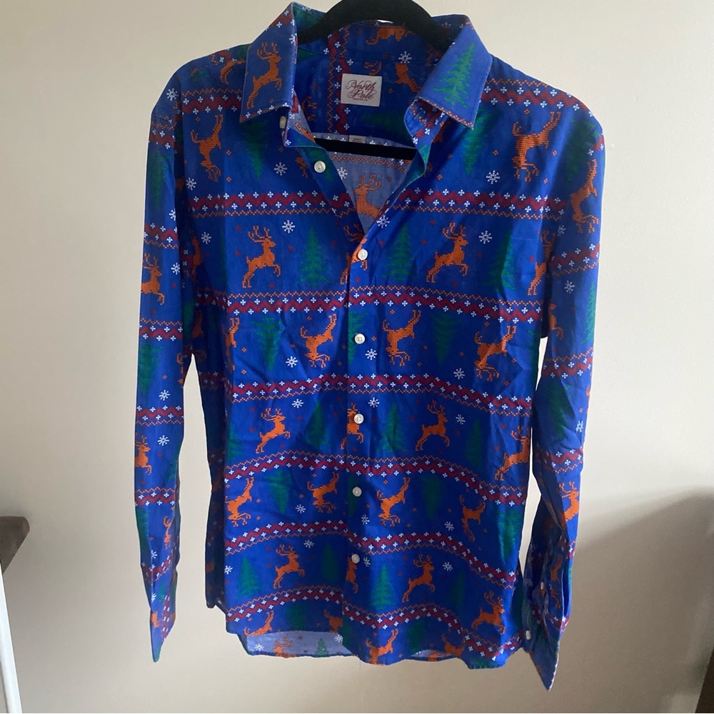 North Pole Christmas Reindeer Button Up